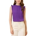 thumbnail image 1 of INSPIRE CHIC Blouse Sans Manches pour Femme, à Volants, Plissée, Blouse CHIC pour le Travail, L Violet Foncé, 1 of 7