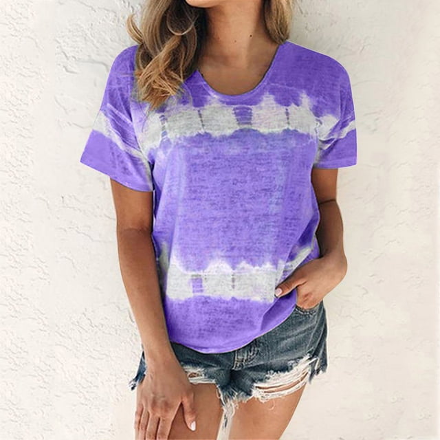SMihono Hauts pour Femmes Été Chic Décontracté Mode pour Femmes T-shirt Blouse à Manches Courtes Imprimé Col Rond Hauts Décontractés T-shirt Oversize pour Femmes 2023