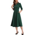 thumbnail image 4 of INSPIRE CHIC Robe de Travail pour Femme Ligne A Manches 3/4 Robe Midi Élégante TP Vert Foncé, 4 of 6