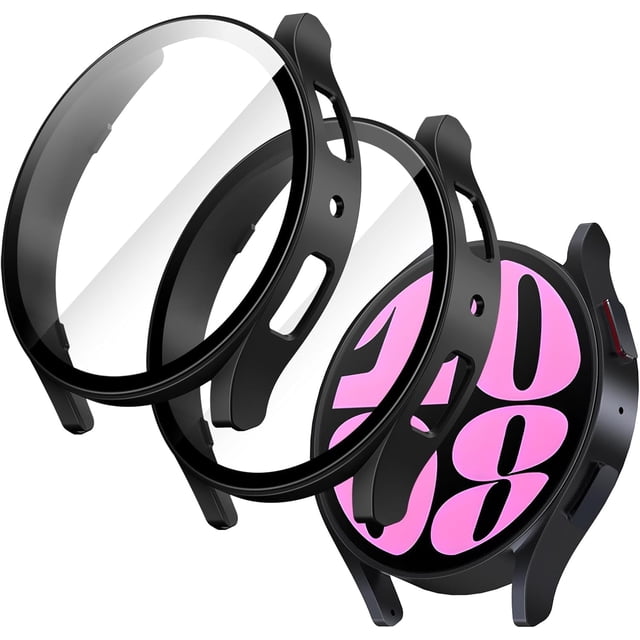 KOMI Case with Screen Protector for Samsung Galaxy Watch 6 40mm, Overall Protective Cover, Built-in Tempered Glass Film High Sensitivity, 2 Pack (Black)