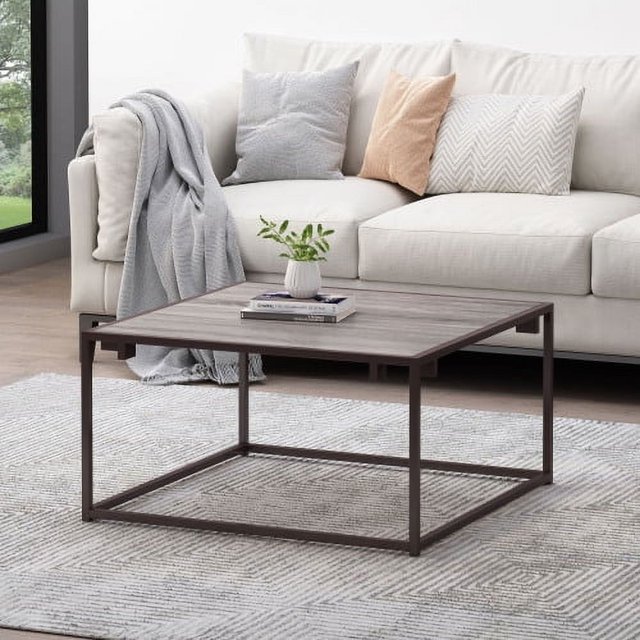 Farmhouse Coffee Table Rustic Wood Coffee Tables Mid Century Modern Coffe Tables for Small Spaces Simple Square Low Center Table for Living Room Home Office Boho Style, MDF+Iron