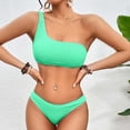 thumbnail image 4 of Penkiiy Women's Ribbed Bikini Sets One Shoulder Top with Mid Waist Two Piece Bathing Suit S Green, 4 of 4