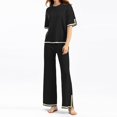 thumbnail image 2 of Ladies 2 Piece Pant Set Crew Neck Basic Top Long Pant Loose Fit Sleepwear Outfit, 2 of 8