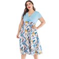 thumbnail image 4 of EQWLJWE Robes pour Femmes Été Tunique Décontractée Grande Taille Imprimé Col en V Manches Courtes Longueur Genou Jupe Robe-Chemise Robe d'Été Plage, 4 of 9