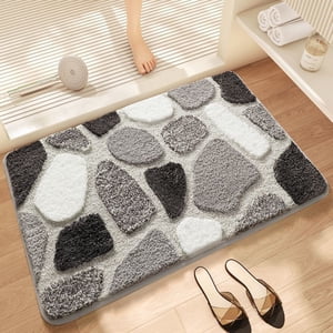 Roiihwy Pebble Stone Imprimer Rug de bain, Anti-dérapant douche rapide à sec Tapis de bain eau Absorbant Rug pour salle de bains, salle de lavage, douche de baignoire