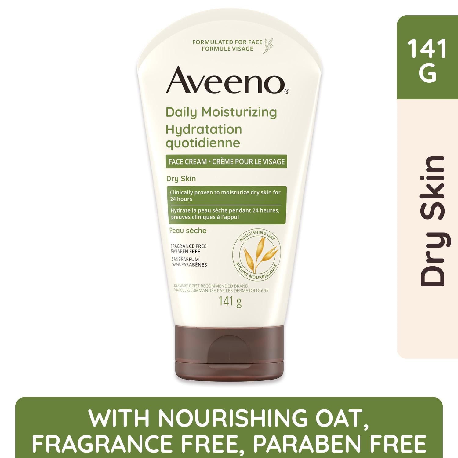 Aveeno Daily Moisturizing Face Cream, Facial & Neck Moisturizer, Dry Skin, Non-GMO Oat, Paraben Free, Fragrance Free