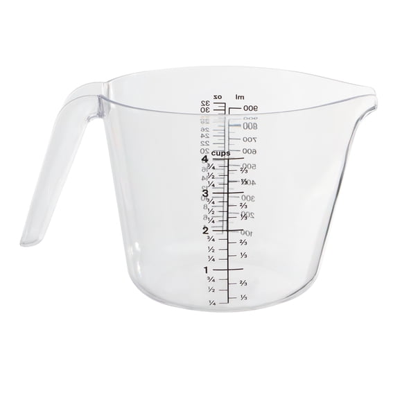Mainstays 4-Cup Clear Plastic Measuring Cup with Easy-Read Measurements and Easy Pour Spout