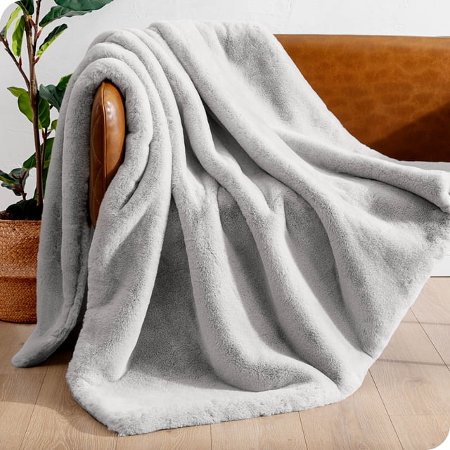 Bare Home Faux Fur Blanket - 60" x 80" - Ultra Soft Fleece - Oversized, Silver