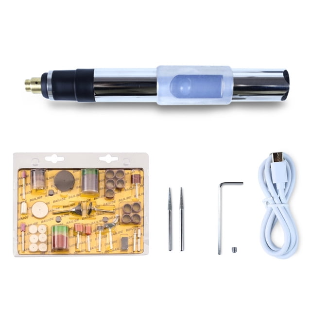 Graflsoa Stylo de Gravure Électrique Compact Rechargeable avec Mini Moulin à 3 Vitesses Réglables pour Polissage et Sculpture DIY, Inclut Batterie Lithium et Plusieurs Accessoires (Type 3, Ensemble 2)