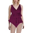 thumbnail image 1 of Duoif Maillot de Bain une Pièce pour Femme, Maillot de Bain pour Femme à Volants, Maillot Gainant Couvrant, Robe de Bain Rétro, Tenue de Bain, Maillots de Bain pour Femme, Maillots Gainants pour Femme, Bourgogne P, 1 of 4