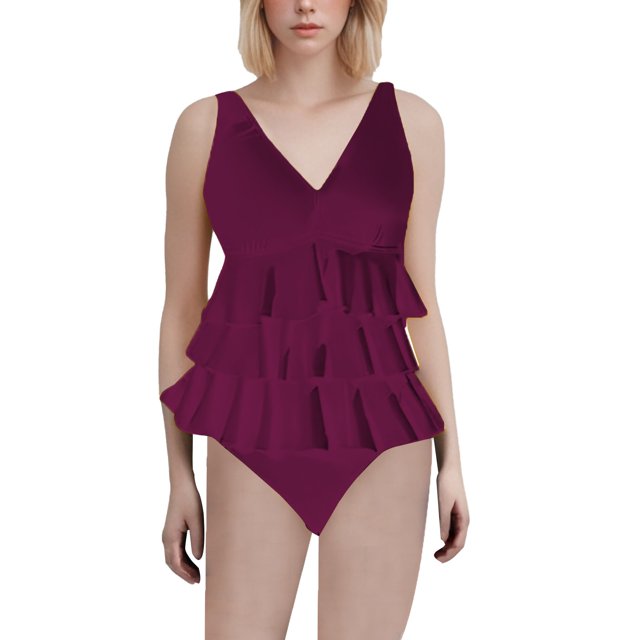 Duoif Maillot de Bain une Pièce pour Femme, Maillot de Bain pour Femme à Volants, Maillot Gainant Couvrant, Robe de Bain Rétro, Tenue de Bain, Maillots de Bain pour Femme, Maillots Gainants pour Femme, Bourgogne P