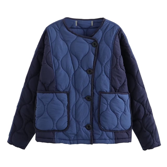 WRKEKC Coats for Women Solid Color Button Pocket Color Block Spliced Hoodless Long Sleeve Cotton Coat for Fall Outings