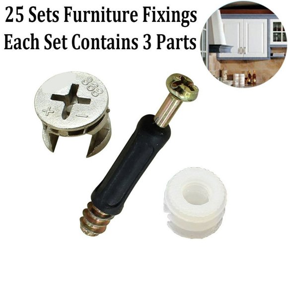 MesaSe 25 Sets Fixings Flat Pack Furniture Fixings Cam Locks Bolts Wood Dowels Drawers