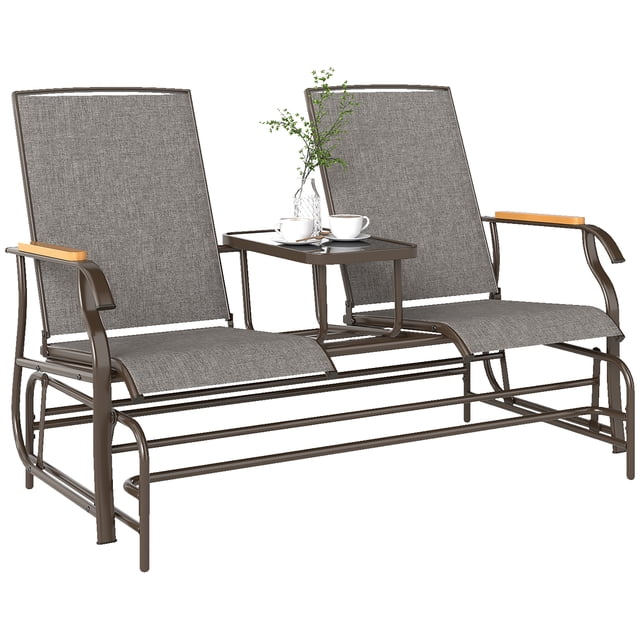 Outsunny Outdoor Glider Bench Loveseat, 2-Person Swing Chair with Table