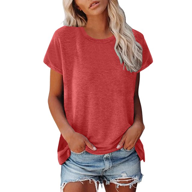 Hiiyo T-Shirt pour Femme à Manches Courtes, Col Ras du Cou, T-Shirt d'Été Décontracté (P-5TG)