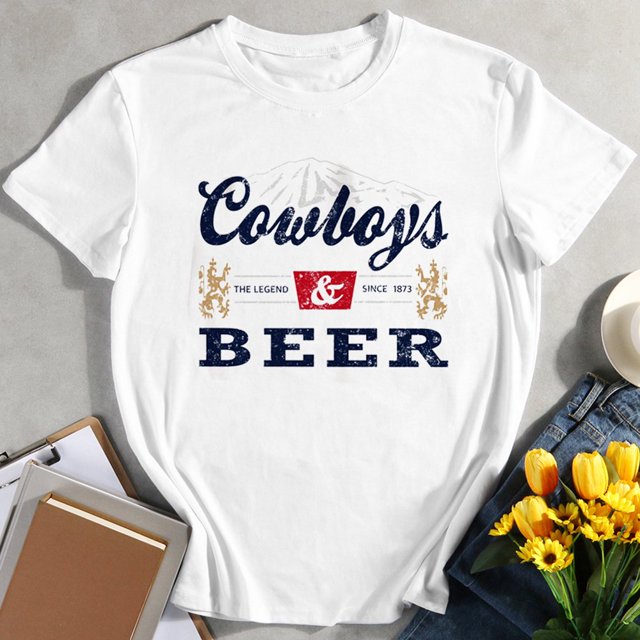 MesaSe T-Shirt Graphique Femmes Cowboys et Bière-Blanc-G