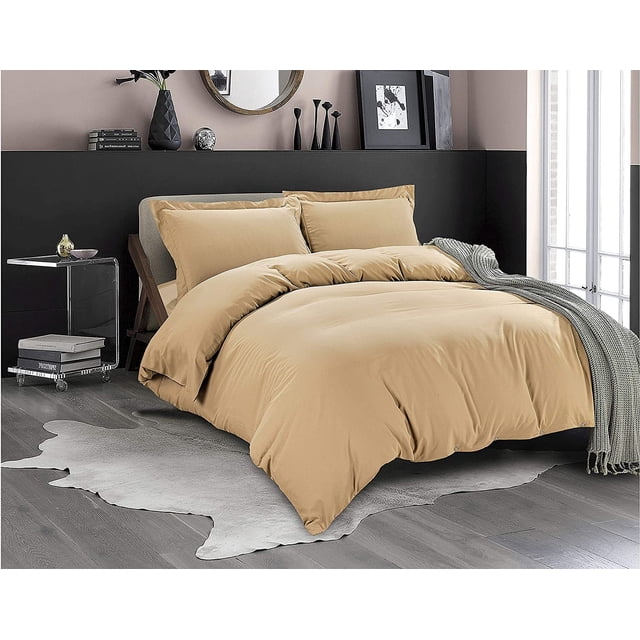 3-Piece Duvet Cover Set, 1800 Thread Count, Button Closure, Solid Color - Cooling, Breathable Material- Wrinkle, Fade, Stain Resistant, King/California King, Gold