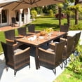 thumbnail image 4 of Costway 9PCS Patio Rattan Dining Set 8 Stackable Chairs Cushioned Acacia Wood Table Top, 4 of 10