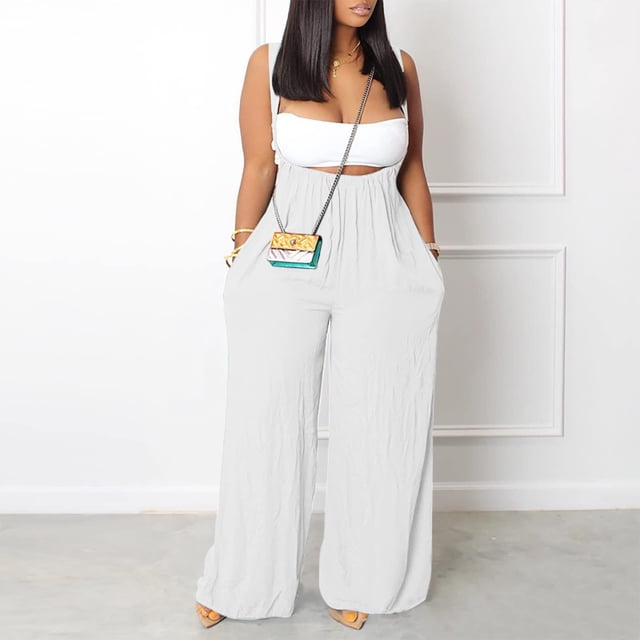 LSLJS Combinaison Décontractée pour Femme Sans Manches à Bretelles Spaghetti, Ample, Ajustable, Extensible, Pantalon Long, une-Pièce avec Poches
