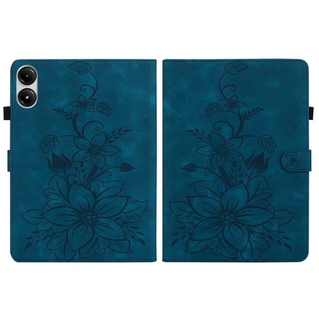 XYX Tablet Case for Redmi Pad Pro 12.1 inch 2024 Released, Lily Flower Pattern PU Leather Multiple Viewing Angles Stand Slim Folio Tablet Cover (Blue)