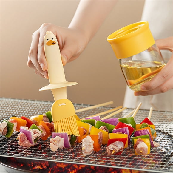 Oil Dispenser Bottle With Basting Brush for Grilling Baking and Frying, Food Grade Refillable Kitchen Oil Brush