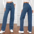 thumbnail image 2 of WEAIXIMIUNG Jeans Maternité Femme Women Fashion Solid Loose Button Pant Pocket Washed Polished Waist Ripped Jeans Trousers, 2 of 8