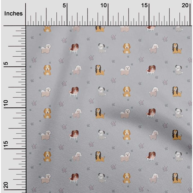 oneOone Tissu Polyester Lycra Imprimé Herbe & Chiots Chien BTY 56 Pouces de Large