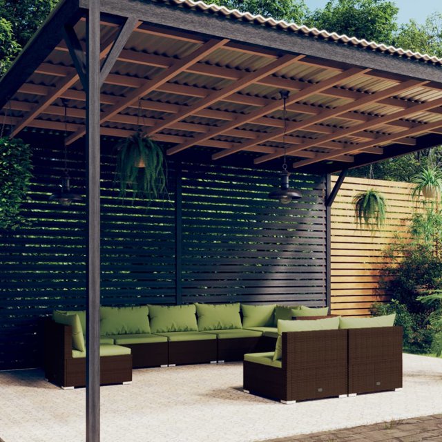 vidaXL 9 Piece Garden Lounge Set with Cushions Poly Rattan Brown