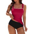thumbnail image 1 of Moxiu Women's Two Piece Tankini Sets Scoop Neck Tummy Control Ruched Shell Stitched Modest High Waisted Bathing Suit 2026 Red,XXL, 1 of 9