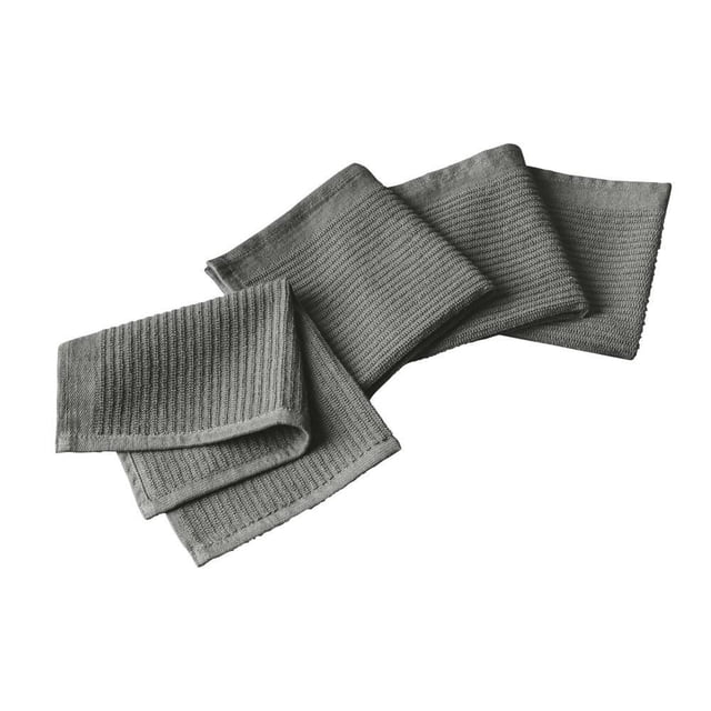 Thyme & Table Linges à Vaisselle de Cuisine, Lot de 4 en Gris, Montrés Dépliés avec un design Tissé Texturé, Idéaux pour les Tâches de Nettoyage Absorbantes et l'Essuyage des surfaces dans les Fournitures de Nettoyage Ménagères. Leur Format compact les Rend Aussi Adaptés au Polissage des Petits Appareils de Cuisine.