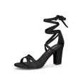 thumbnail image 1 of BLISSFUL STEP Women's Solid Color Lace up High Block Heeled Sandals, 1 of 7