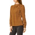 thumbnail image 4 of INSPIRE CHIC Hauts de Travail pour Femmes Carreaux Col à Nœud Papillon Manches Longues Blouses 2TG Brun, 4 of 7