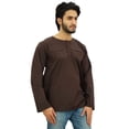 thumbnail image 2 of Atasi Kurta Brun pour Homme à Col Rond en Coton, Chemise à Manches Retroussables - Petit, 2 of 7