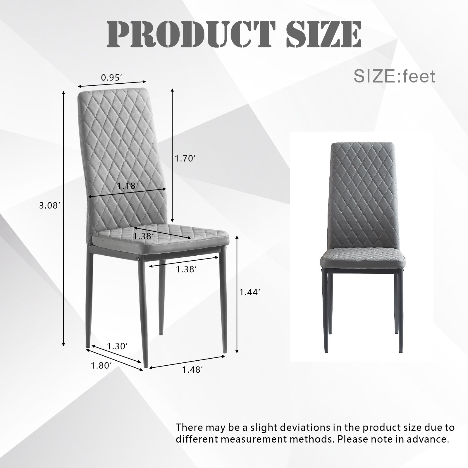 Noble House Ensemble de 4 Chaises de Salle à Manger Modernes, Revêtement en Cuir Ignifuge avec Motif à Carreaux en Diamant et Cadre en Métal, Gris