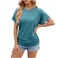 thumbnail image 4 of Timegard Tops for Women Short Sleeve Crew Neck Button Side Ruched Comfy Casual Loose Shirts Top Blouse, 4 of 4