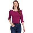 thumbnail image 1 of INSPIRE CHIC Hauts pour Femmes Manches au Coude Encolure Bateau Coupe Ajustée T-Shirt Classique Décontracté m Fuchsia, 1 of 6