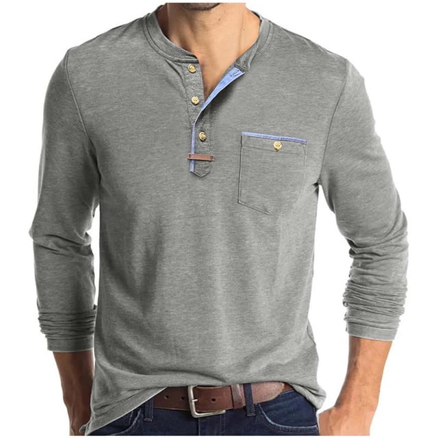 zfhfof Mens Henley Shirts Fall Fashion Long Sleeve Casual Basic T Shirt 3 Button Pocket Classic Lightweight Cotton Tee Tops