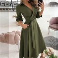 thumbnail image 2 of Fridja Femmes Occasionnels Bandage en Vrac Demi-Manche Solide V-Cou Robe Cheville-Longueur, 2 of 5