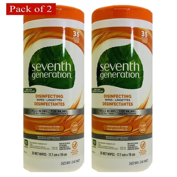 Seventh Generation Lingettes Désinfectantes Citronnelle Thym, 35 Lingettes (Lot de 2)