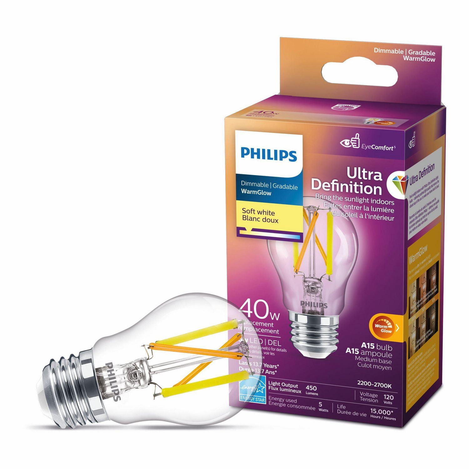 Philips LED Ultra Definition 40W A15 Soft White Glass Clear