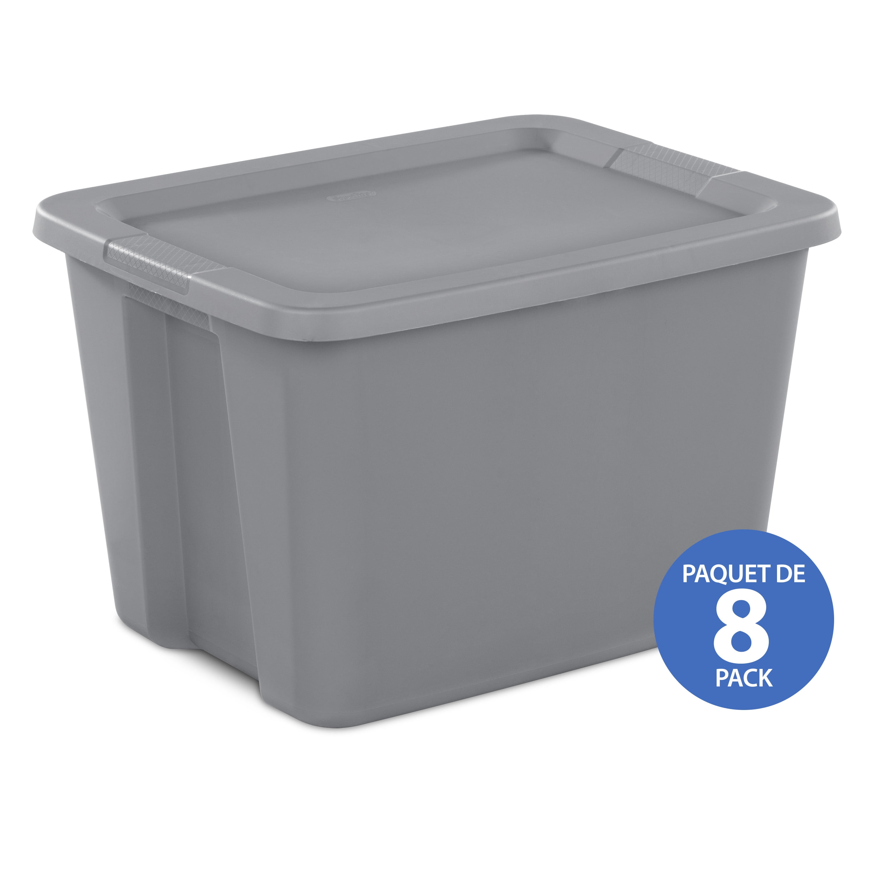 Sterilite 68 Liter, Tote  Plastic Storage Bin, Snap-on Lid with Sure-Grip Handles, Stackable, Gray - 8PK