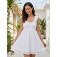 thumbnail image 2 of Argulvti Robe d'Été Mini Sans Manches pour Femmes, Broderie Florale, Taille Élastique, Robe Babydoll Courte, 2 of 8