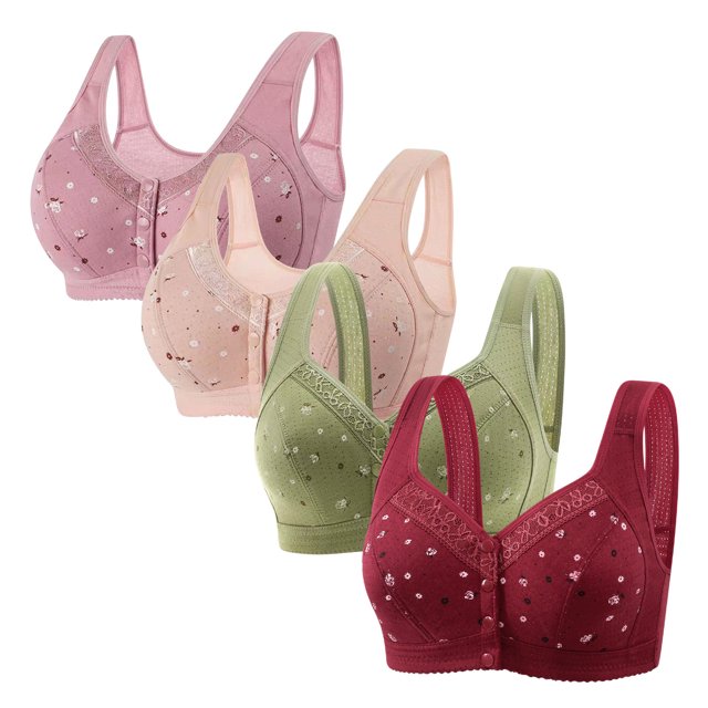 Plebaso 4 Pack Bras for Women Front Closure Everyday Bralettes Wireless Full Coverage Ladies Push up Bras