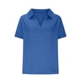 thumbnail image 4 of Timegard Women Tops Lapel V Neck Drop Shoulder Short Sleeve Solid Color Casual Loose Tee Blouse Summer, 4 of 6