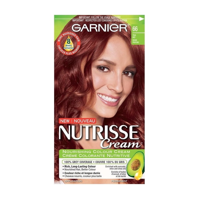 Garnier Nutrisse Teinture Capillaire Permanente Ultra Crème Teinte 66 Blond Rouge Véritable, Crème de Couleur Nourrissante Enrichie d'Huiles d'Avocat, d'Olive et de Karité, Offrant une Couverture 100 % des Cheveux Gris et une Couleur Riche et Longue Durée pour Tous les types de Cheveux.
