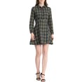 thumbnail image 2 of INSPIRE CHIC Women's Plaid Button up Point Collar Long Sleeve A-Line Dress L Navy Blue, 2 of 5
