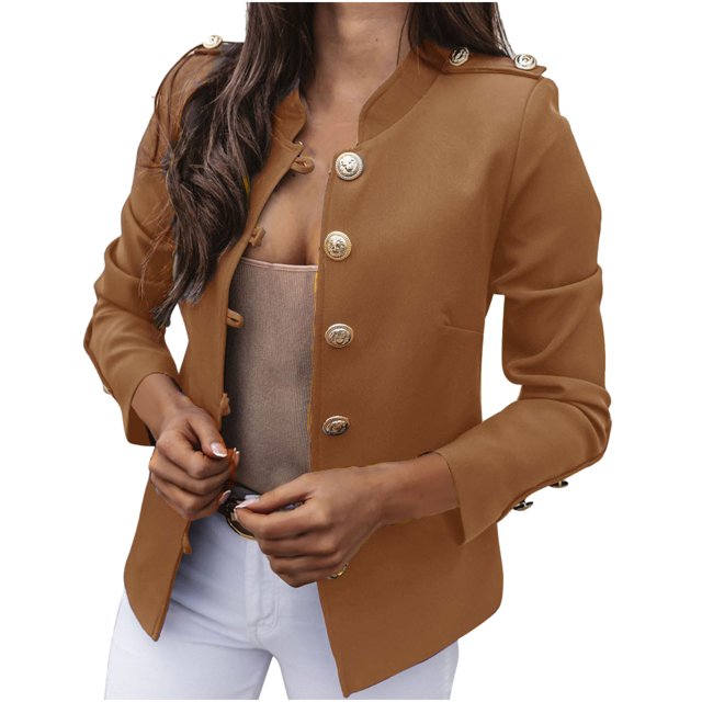 CEHVOM Women's Solid Color Long-Sleeved Slim-Breasted Small Suit Short Coat Tops Clearance