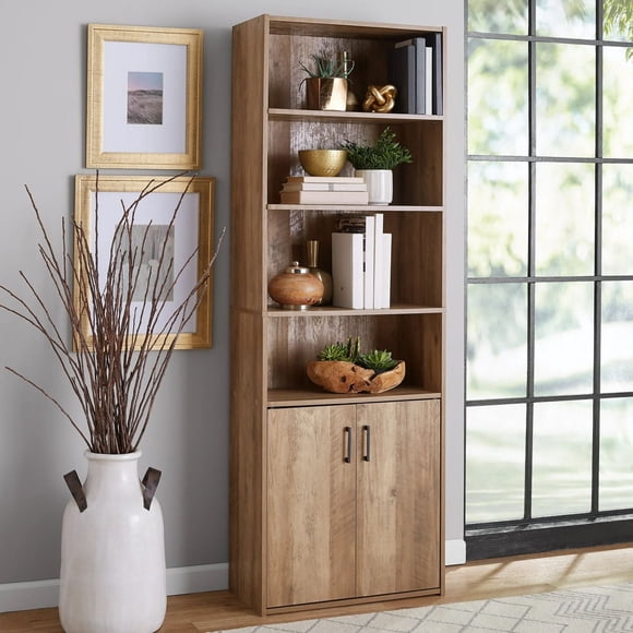 Mainstays Traditional 5 Shelf Bookcase with Doors