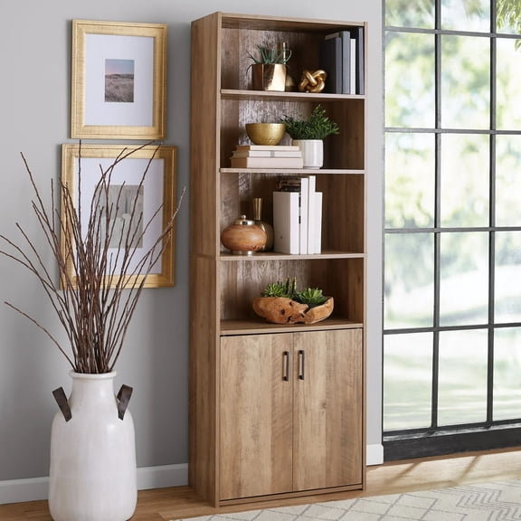 Mainstays Traditional 5 Shelf Bookcase with Doors
