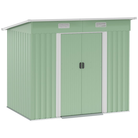 Outsunny Outdoor Storage Shed, Garden Shed with Lockable Doors, Light Green